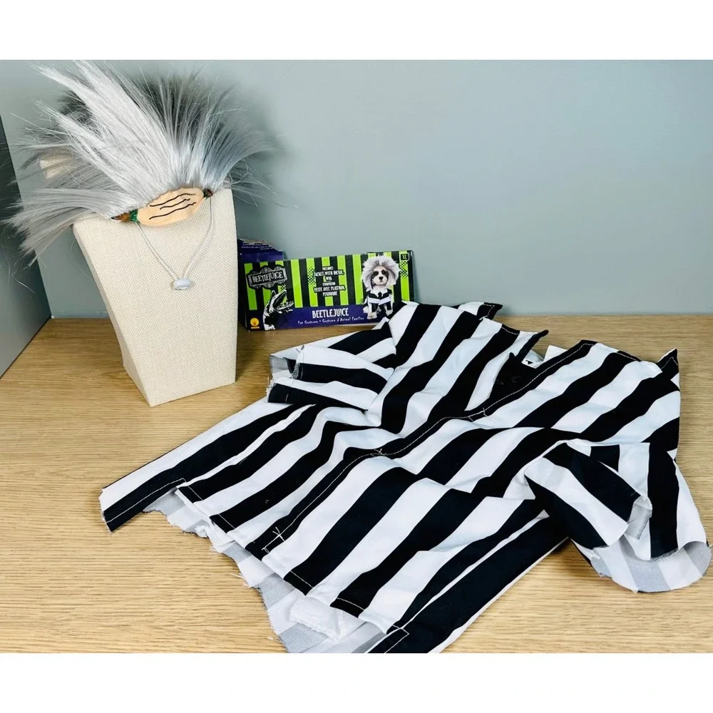 Beetlejuice Dog Costume XL Rubie's Striped Jacket Wig Pet Halloween 580051
